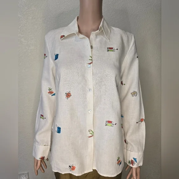 Women's RICHARD MALCOLM White 100% Irish Linen Shirt Size Small - Picture 8 of 12